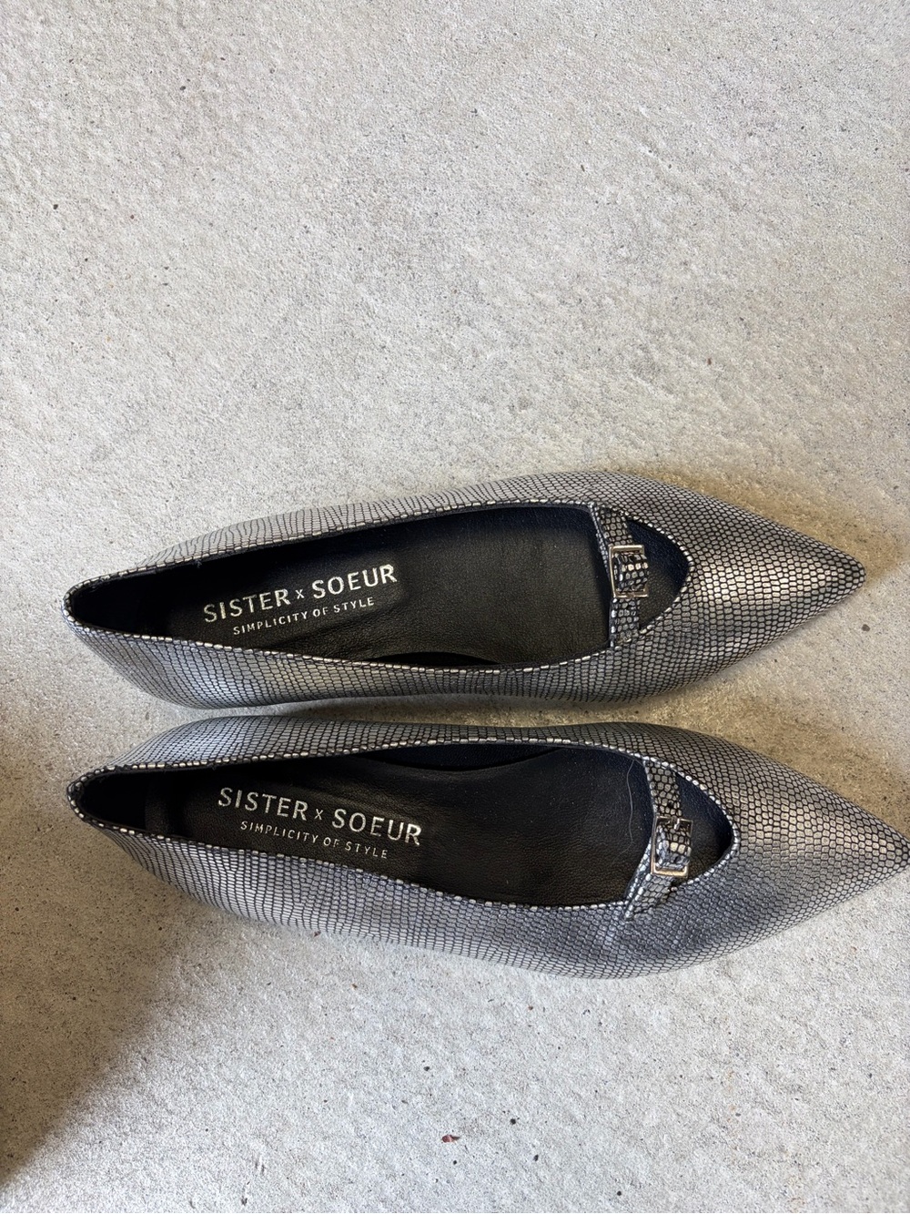Bass by Sister Soeur Silver Pointed-Toe Textured Flats - Picture 2 of 3